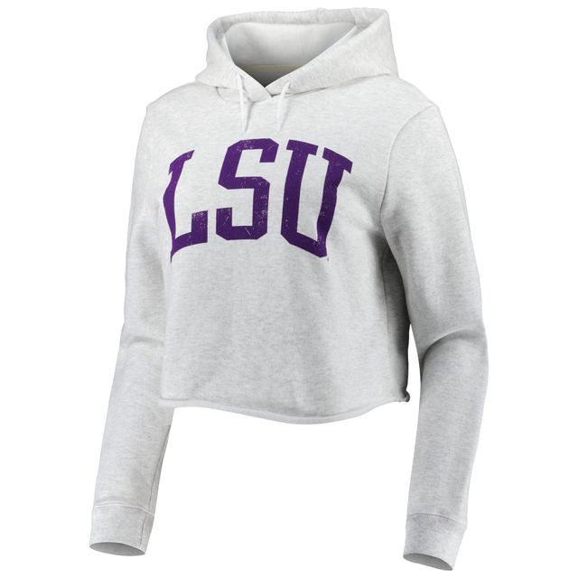 Sweat à capuche court pour femme League Collegiate Wear Ash LSU Tigers 2-Hit 1636