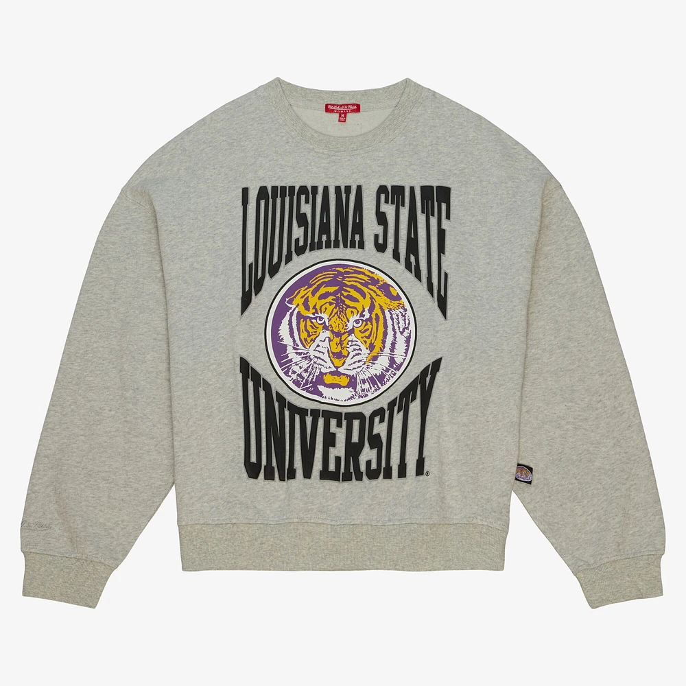 Sweat-shirt léger surdimensionné avec logo LSU Tigers pour femme Mitchell & Ness Heather Gray