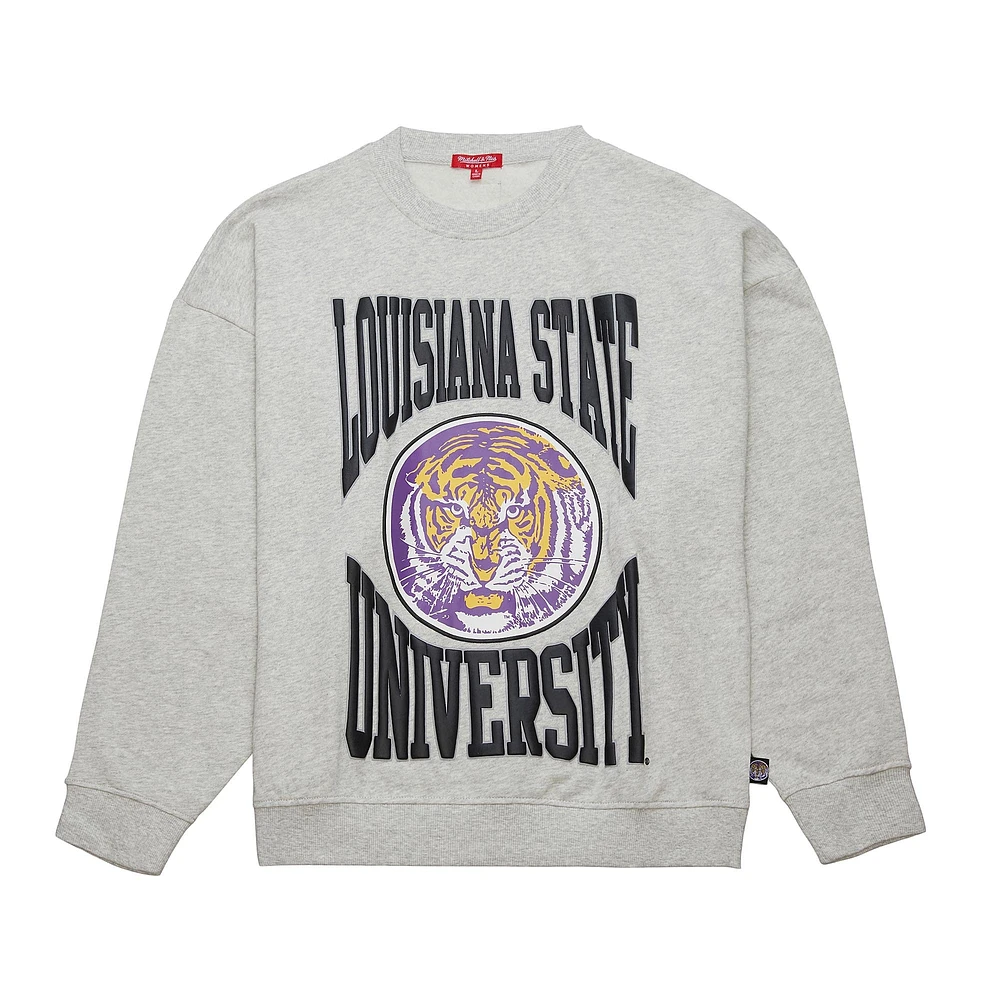 Sweat-shirt léger surdimensionné avec logo LSU Tigers pour femme Mitchell & Ness Heather Gray