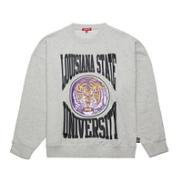 Sweat-shirt léger surdimensionné avec logo LSU Tigers pour femme Mitchell & Ness Heather Gray