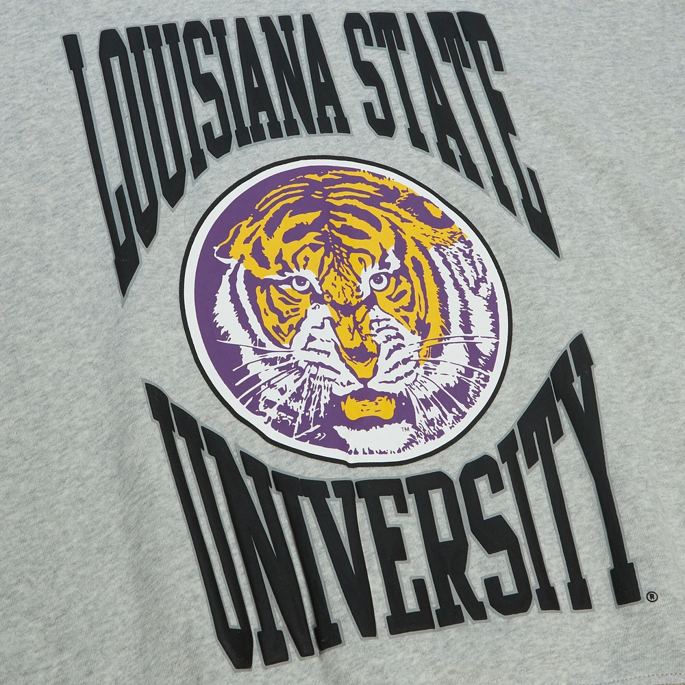 Sweat-shirt léger surdimensionné avec logo LSU Tigers pour femme Mitchell & Ness Heather Gray