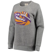 Women's Pressbox Heathered Gray LSU Tigers Big Team Logo Knobi Fleece Tri-Blend Crew Neck Sweatshirt