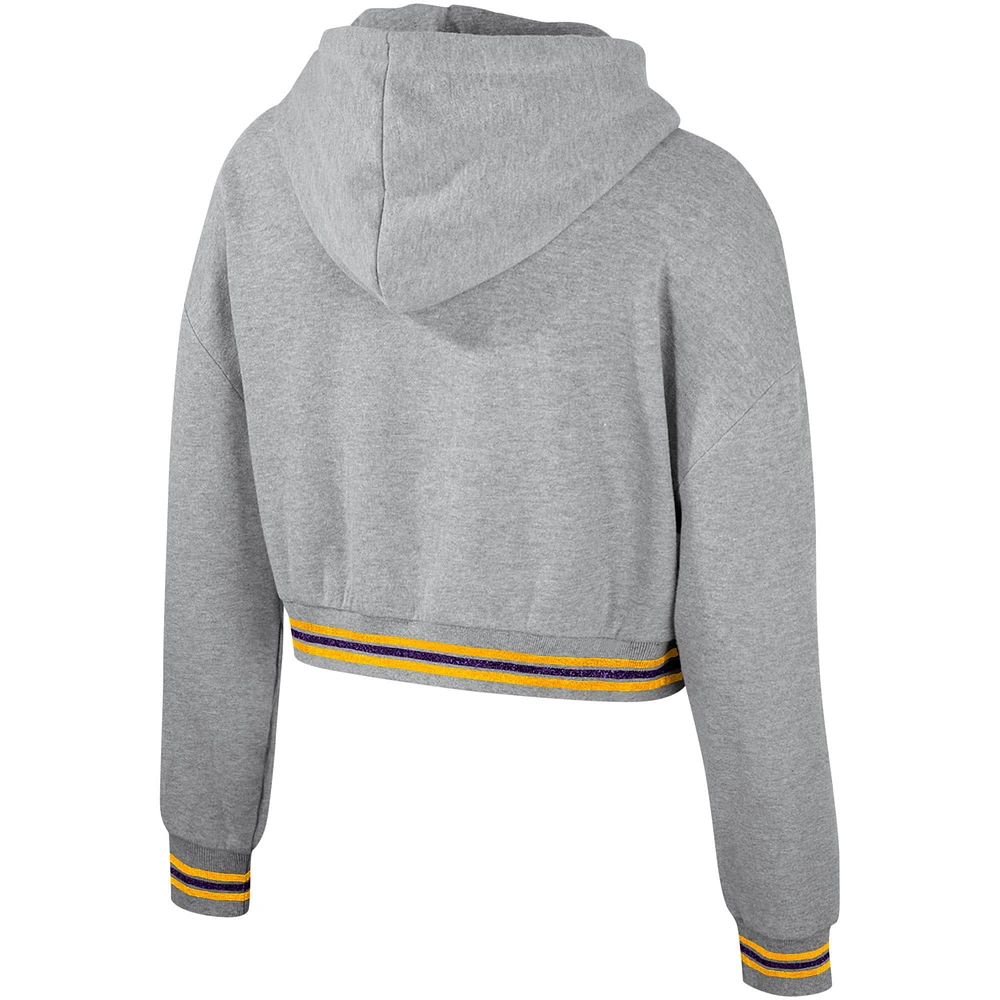 Women's The Wild Collective Heather Gray LSU Tigers Cropped Shimmer Pullover Hoodie