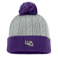 Women's Top of the World Gray/Purple LSU Tigers Becca Cuffed Knit Hat with Pom