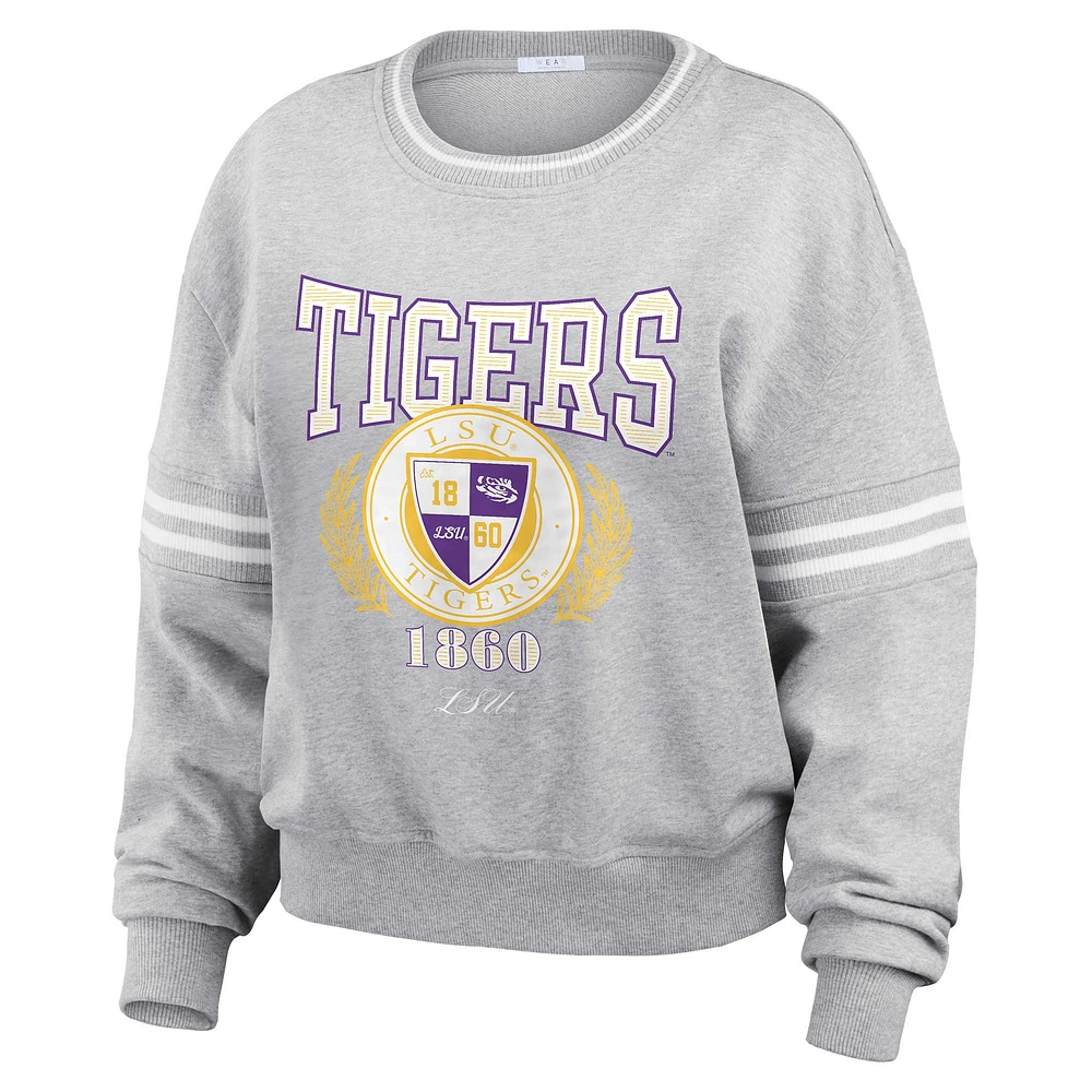 Pull à rayures classiques LSU Tigers Heather Gray pour femme WEAR by Erin Andrews