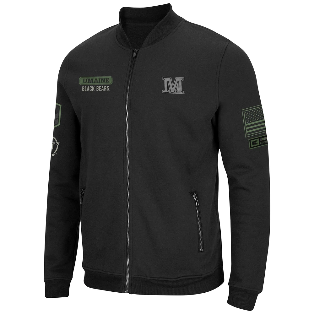Men's Colosseum Black Maine Bears OHT Military Appreciation High-Speed Bomber Full-Zip Jacket