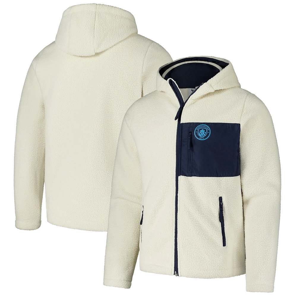Veste à capuche zippée en sherpa Manchester City crème pour homme