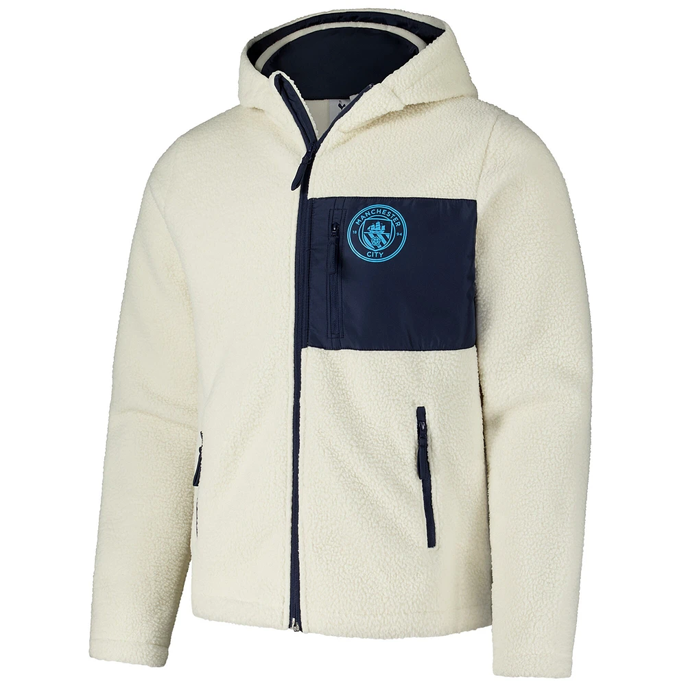 Veste à capuche zippée en sherpa Manchester City crème pour homme