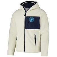 Veste à capuche zippée en sherpa Manchester City crème pour homme