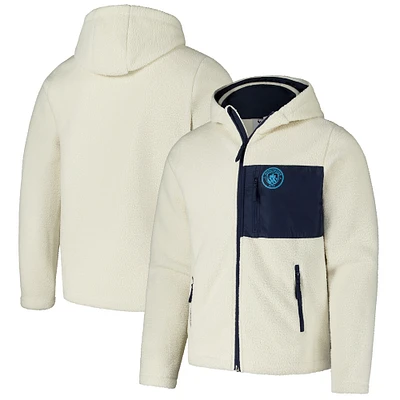 Veste à capuche zippée en sherpa Manchester City crème pour homme