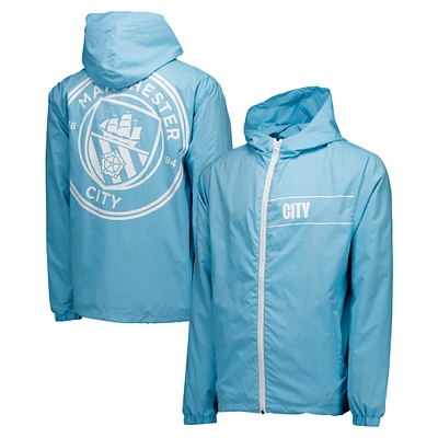 Veste coupe-vent zippée à capuche bleu clair pour homme Manchester City Home Match