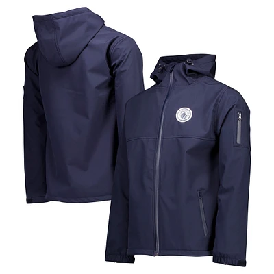 Veste à capuche zippée trois couches bleu marine Manchester City pour homme