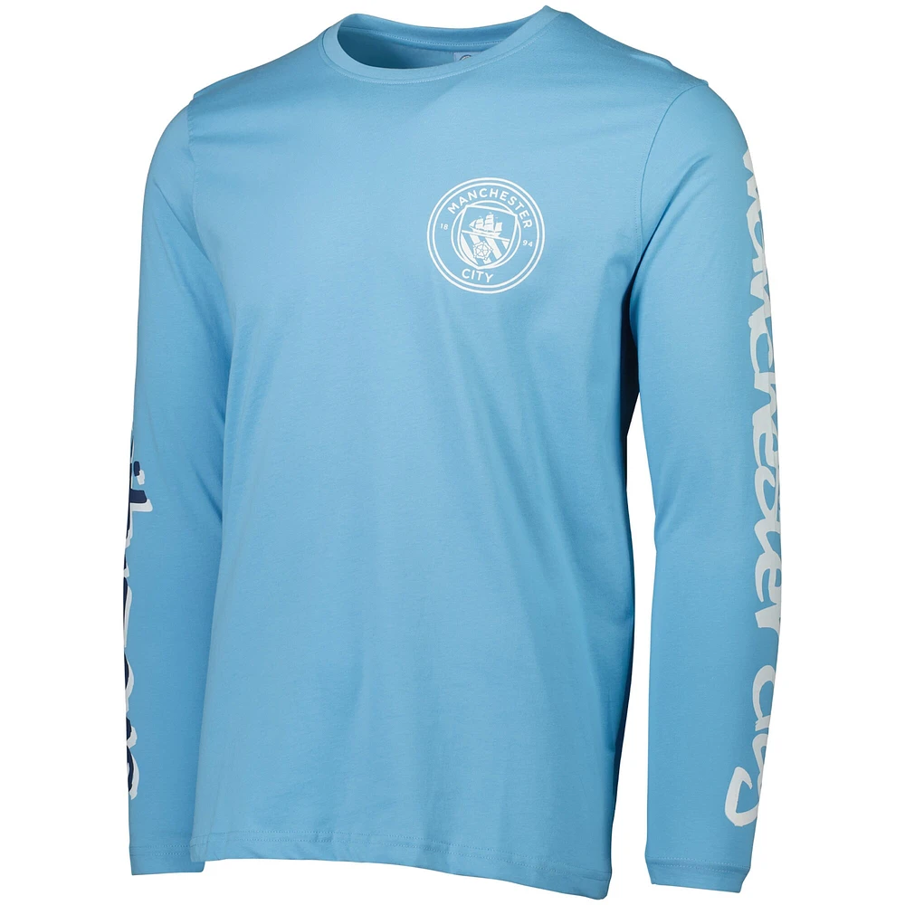 Men's Sky Blue Manchester City Graffiti Long Sleeve T-Shirt