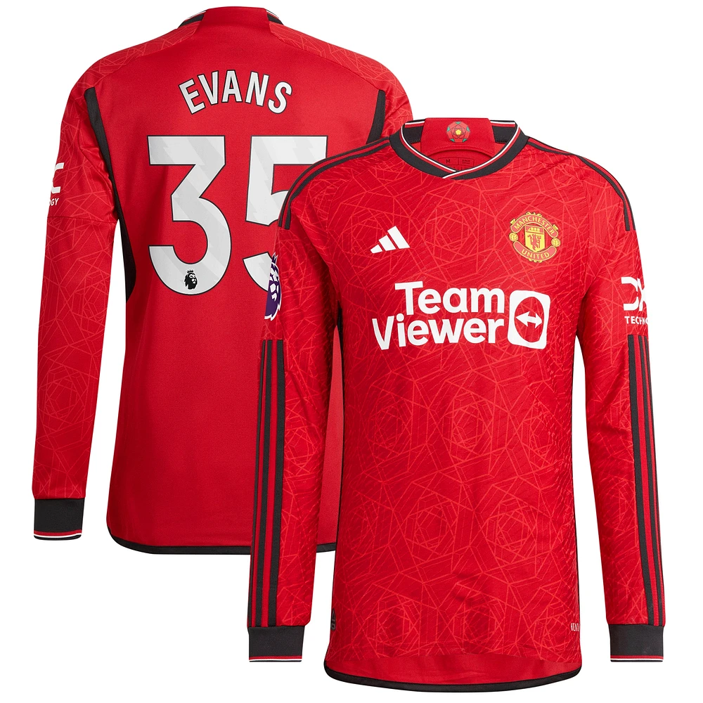 Men's adidas Jonny Evans Red Manchester United 2023/24 Home Authentic Long Sleeve Player Jersey