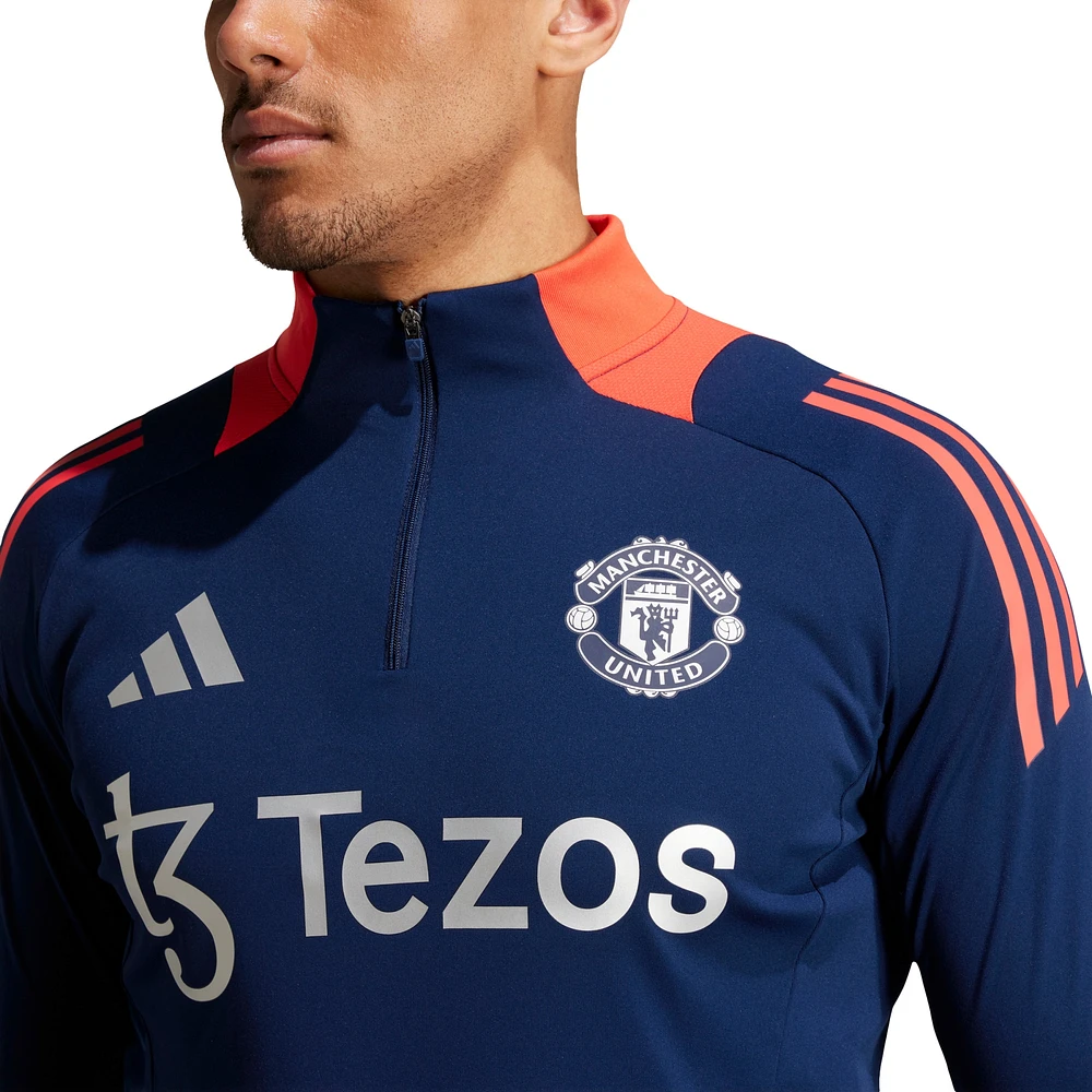 Haut d'entraînement adidas bleu marine Manchester United 2024/25 AEROREADY raglan à quart de zip pour homme