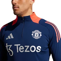 Haut d'entraînement adidas bleu marine Manchester United 2024/25 AEROREADY raglan à quart de zip pour homme