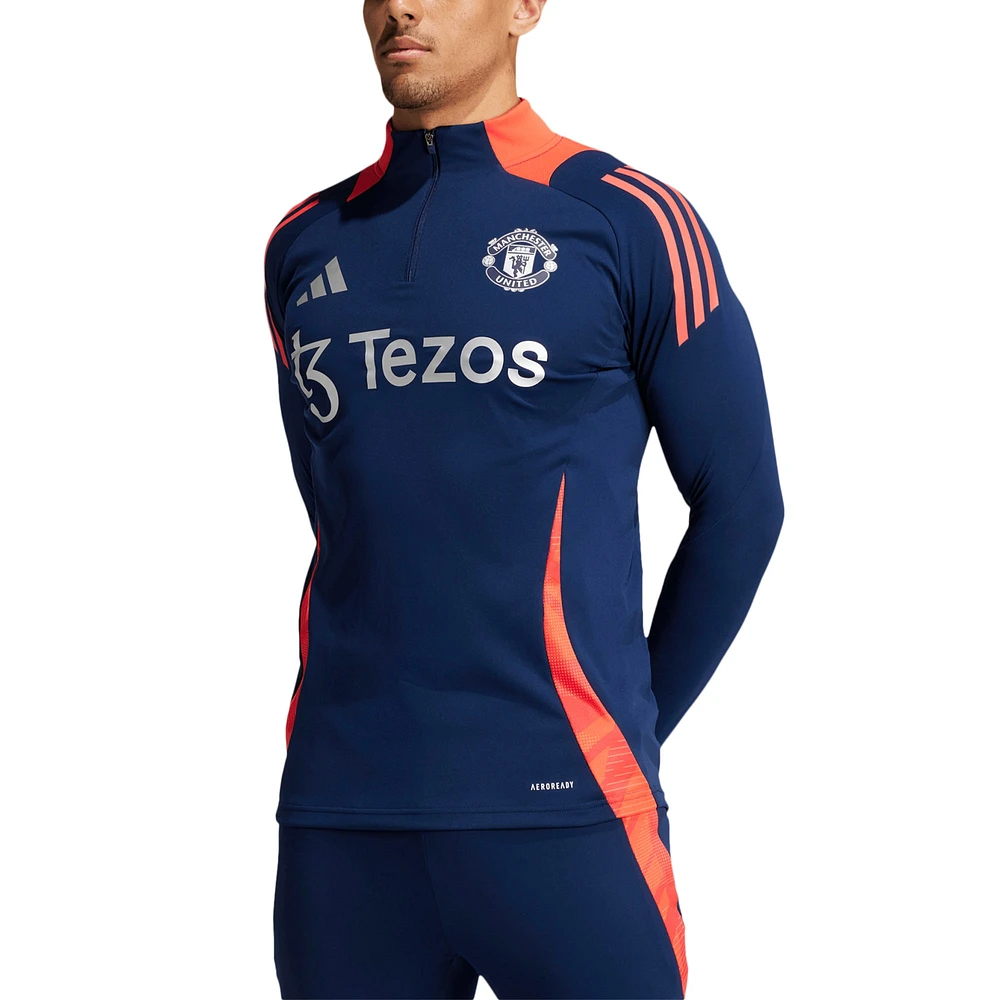 Haut d'entraînement adidas bleu marine Manchester United 2024/25 AEROREADY raglan à quart de zip pour homme