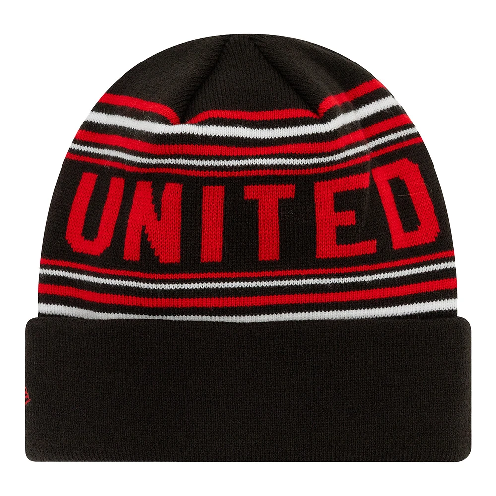 Men's New Era  Black Manchester United Stripe Cuffed Knit Hat