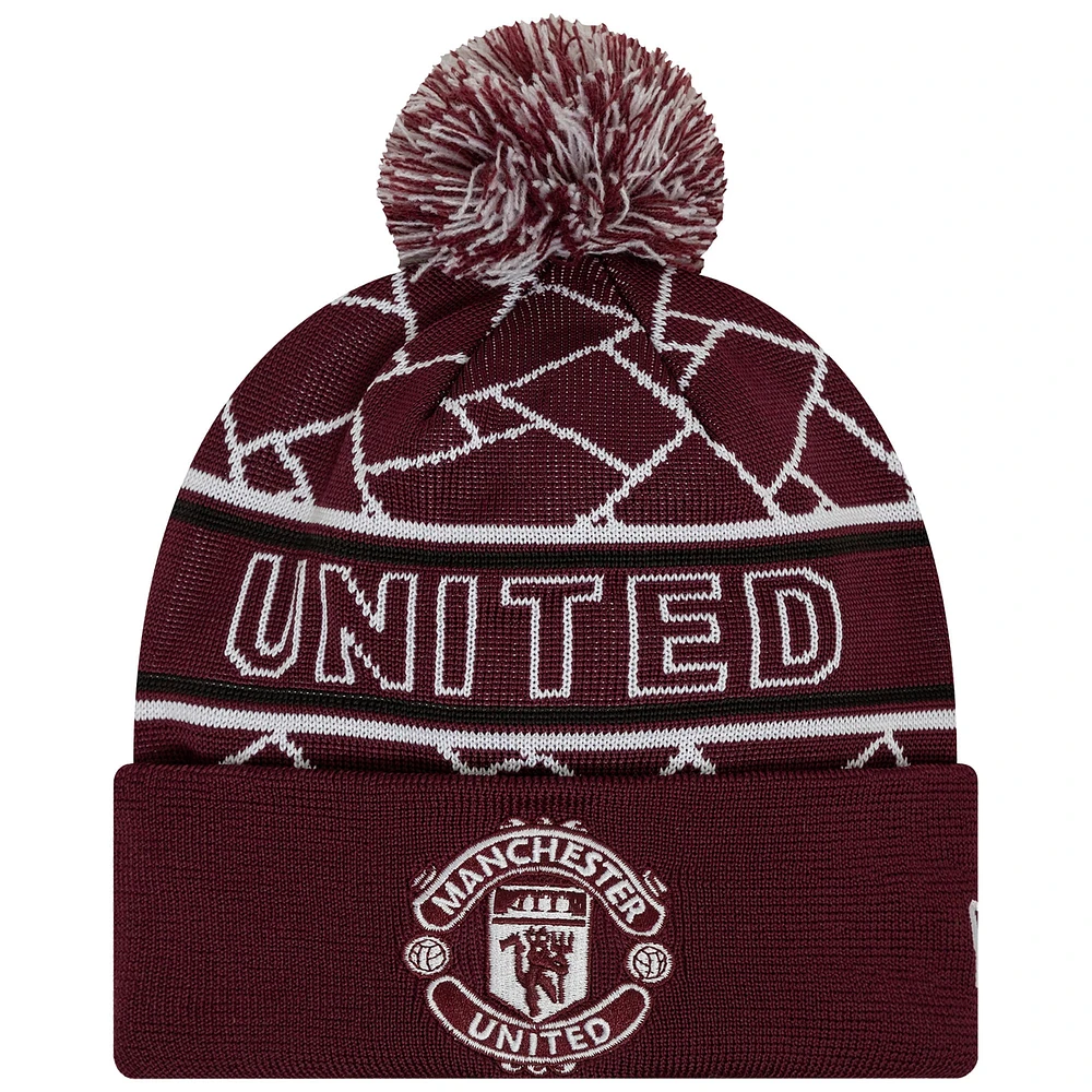 Men's New Era Red Manchester United Sport Cuffed Knit Hat with Pom