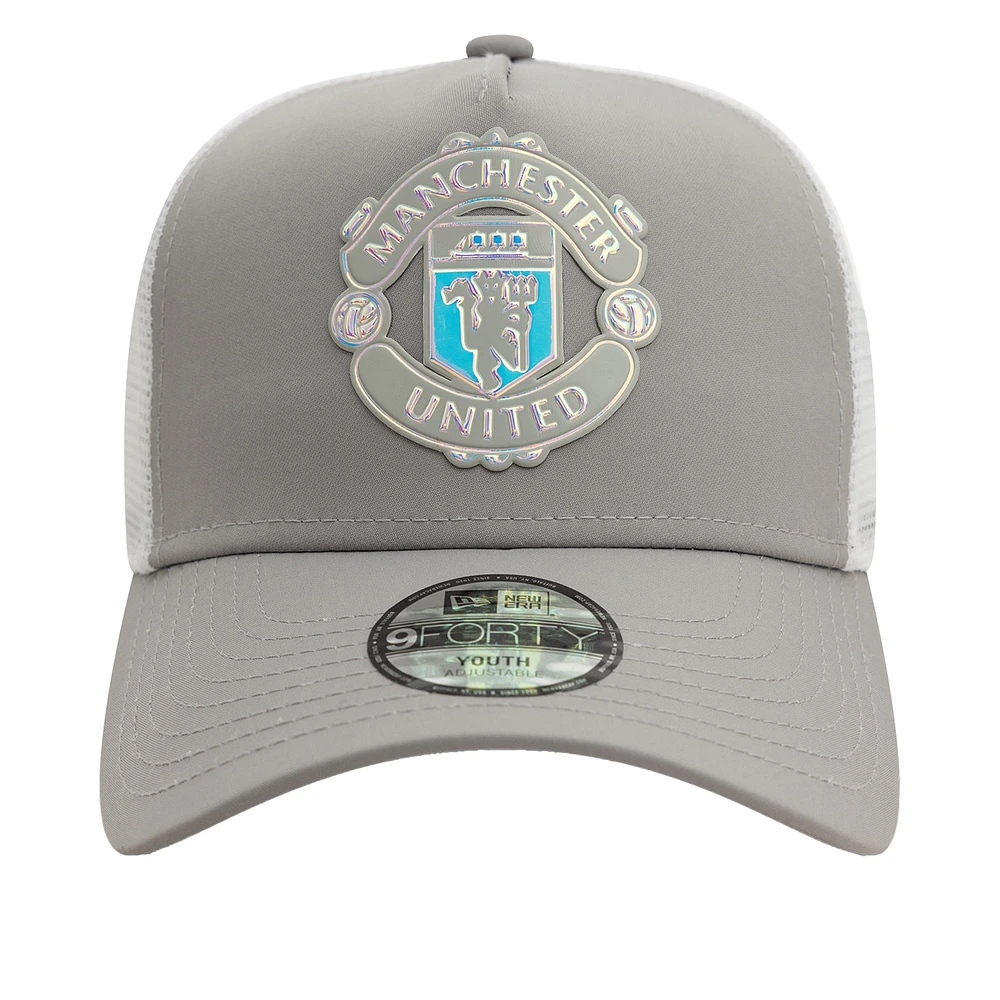 Youth New Era Gray Manchester United Iridescent Trucker Adjustable Hat