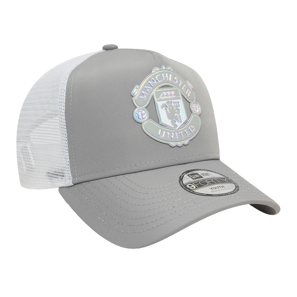 Youth New Era Gray Manchester United Iridescent Trucker Adjustable Hat