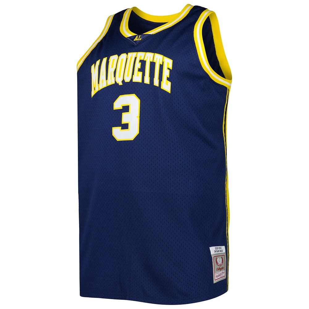 Men's 2002/03 Mitchell & Ness Dwyane Wade Navy Marquette Golden Eagles Big Tall Swingman Jersey