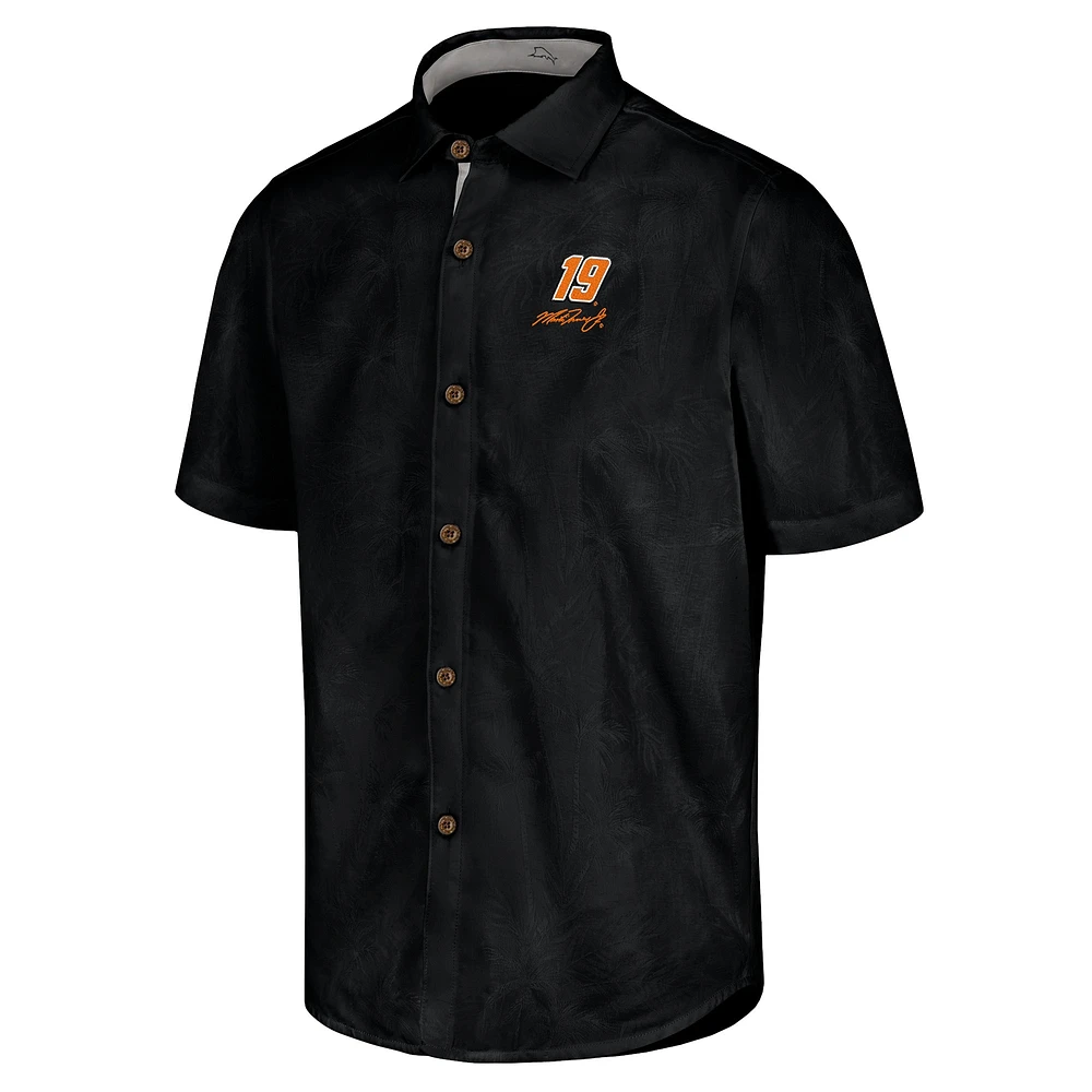 Men's Tommy Bahama Black Martin Truex Jr Sport Coconut Point Palm Vista IslandZone Button-Up Camp Shirt