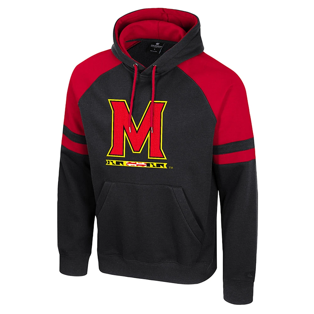 Men's Colosseum  Black Maryland Terrapins Todd Raglan Pullover Hoodie