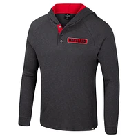 T-shirt à capuche manches longues Henley pour homme Colosseum Charcoal Maryland Terrapins Dujour Ralgan