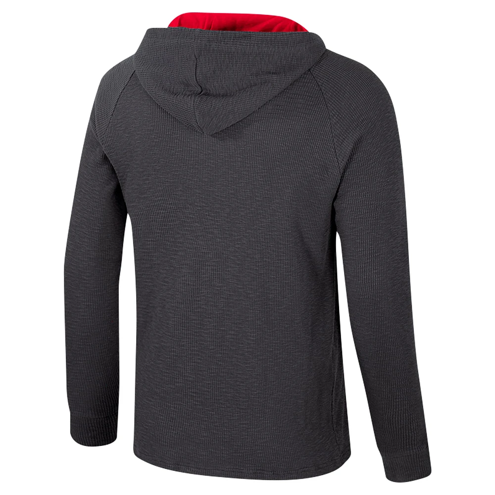 T-shirt à capuche manches longues Henley pour homme Colosseum Charcoal Maryland Terrapins Dujour Ralgan