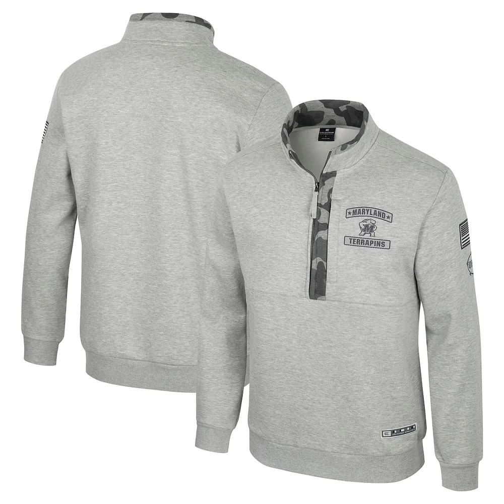 Veste polaire à fermeture éclair quart de tour Colosseum Heather Gray Maryland Terrapins OORAH OHT Military Appreciation pour homme