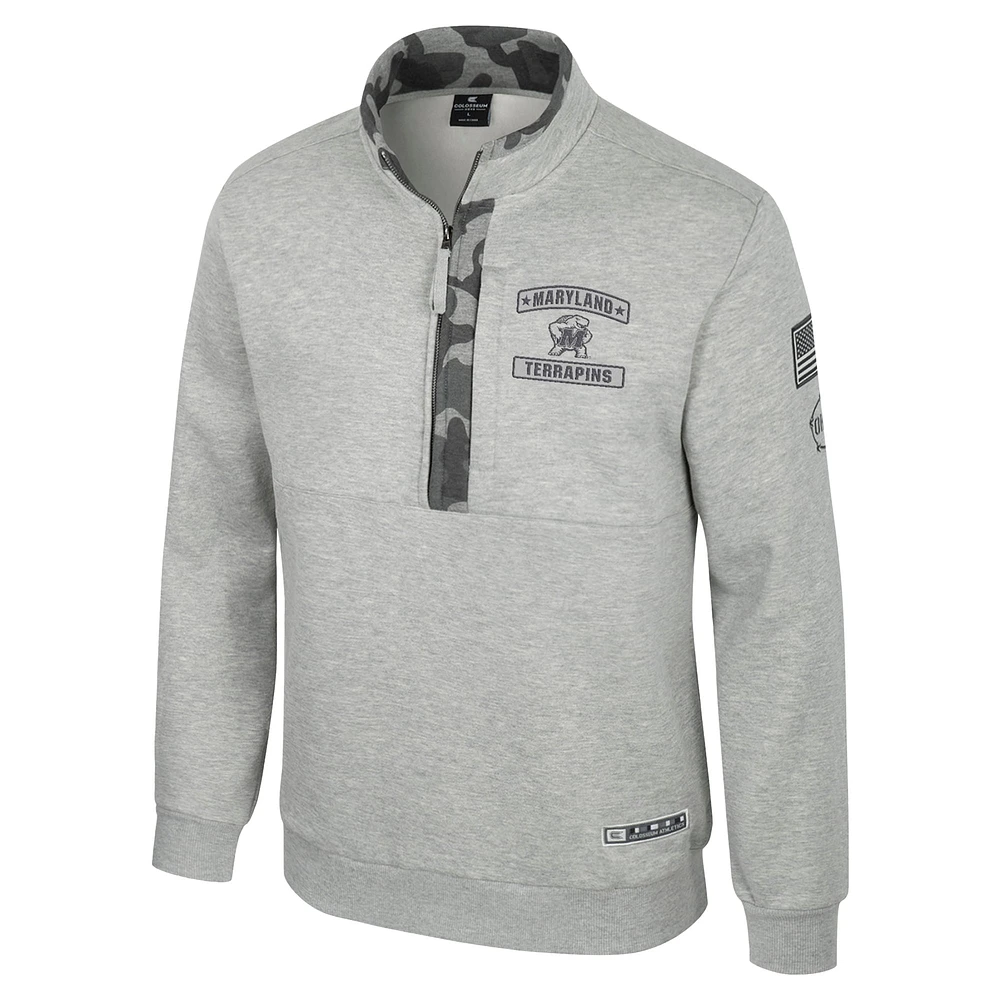 Veste polaire à fermeture éclair quart de tour Colosseum Heather Gray Maryland Terrapins OORAH OHT Military Appreciation pour homme