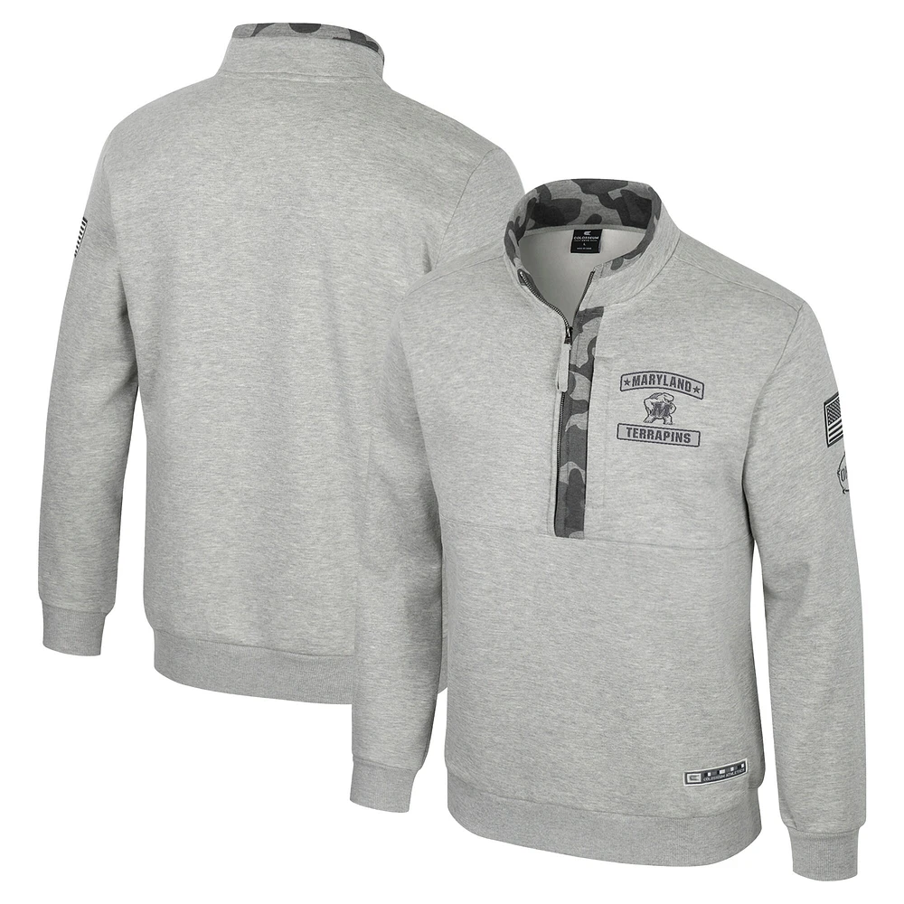 Veste polaire à fermeture éclair quart de tour Colosseum Heather Gray Maryland Terrapins OORAH OHT Military Appreciation pour homme