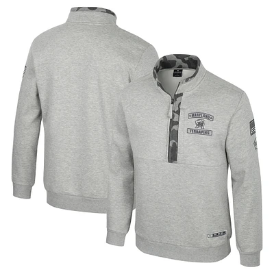 Veste polaire à fermeture éclair quart de tour Colosseum Heather Gray Maryland Terrapins OORAH OHT Military Appreciation pour homme