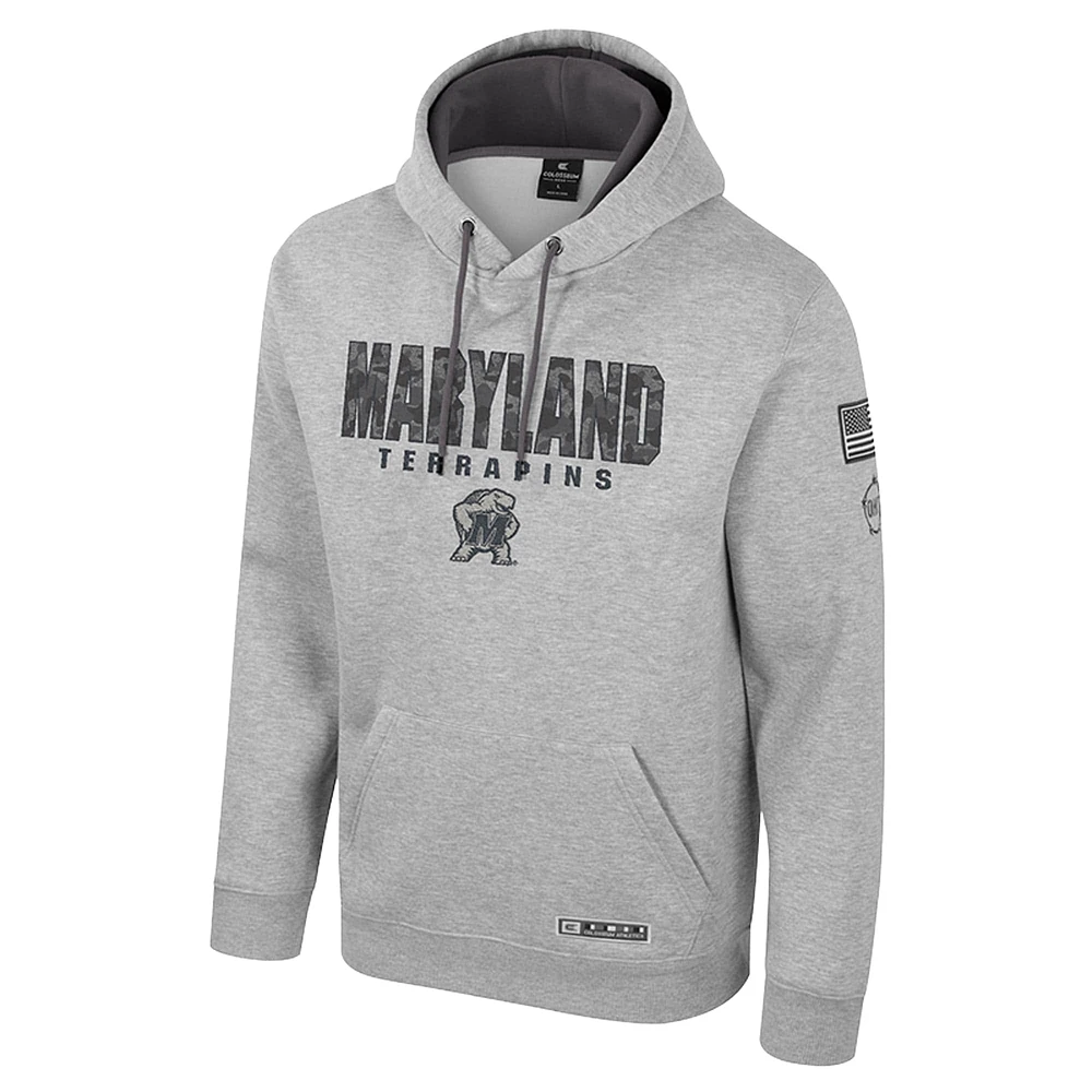 Men's Colosseum Heather Gray Maryland Terrapins Oorah OHT Military Appreciation Pullover Hoodie