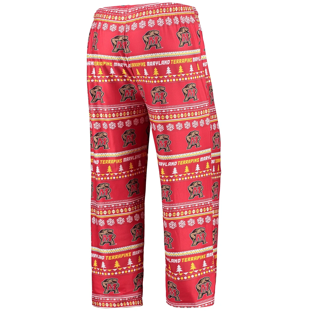Men's Concepts Sport Red Maryland Terrapins Ugly Sweater Long Sleeve T-Shirt and Pants Sleep Set