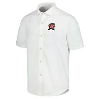 Men's Tommy Bahama White Maryland Terrapins Coconut Point Palm Vista IslandZone Camp Button-Up Shirt