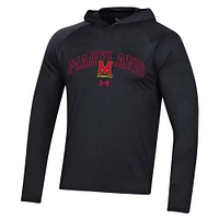 Men's Under Armour Black Maryland Terrapins 2023 Sideline Tech Hooded Raglan Long Sleeve T-Shirt