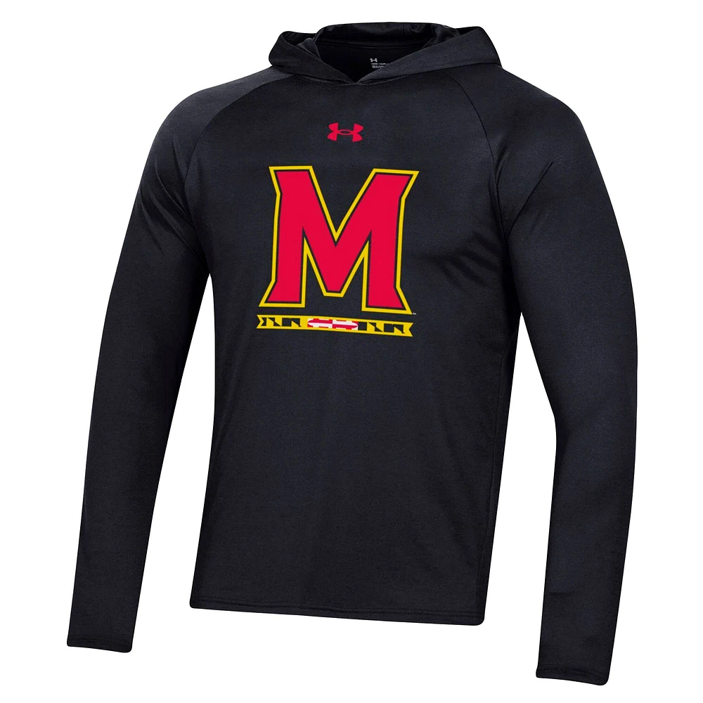 T-shirt à manches longues raglan Under Armour Maryland Terrapins School pour homme avec logo noir
