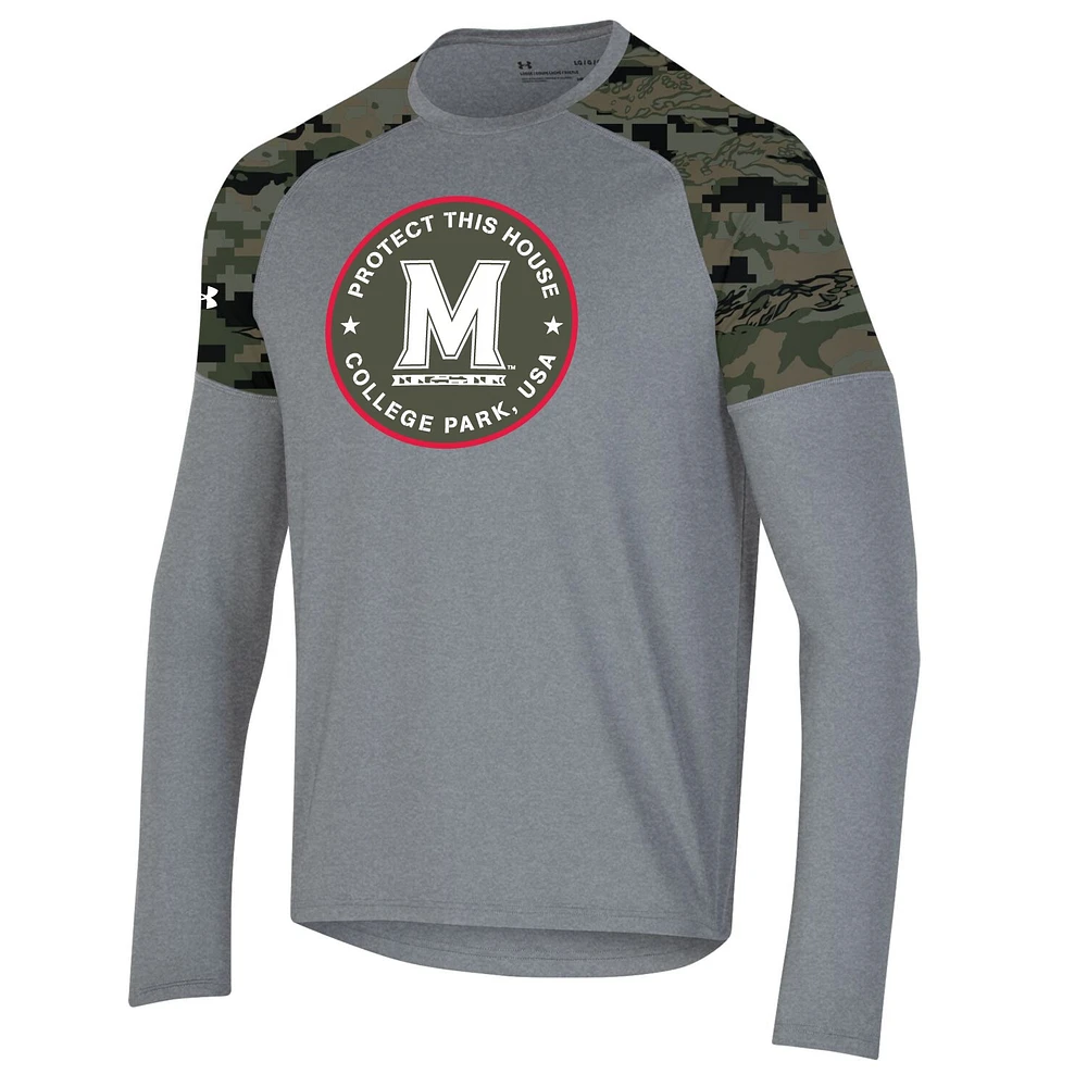 Men's Under Armour Heathered Gray/Camo Maryland Terrapins Freedom Long Sleeve T-Shirt
