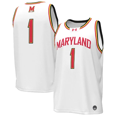 Maillot de basket-ball réplique blanc n°1 des Maryland Terrapins pour homme Under Armour