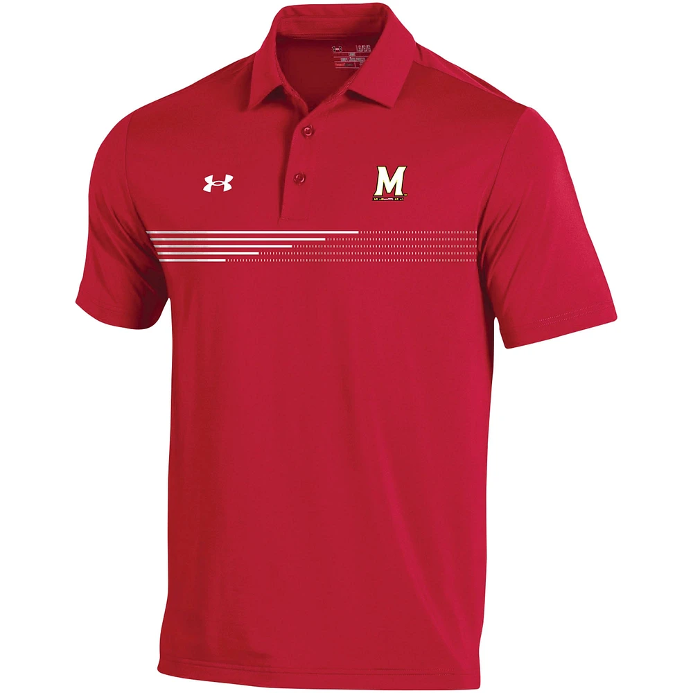 Men's Under Armour Red Maryland Terrapins Tee To Green Stripe Polo