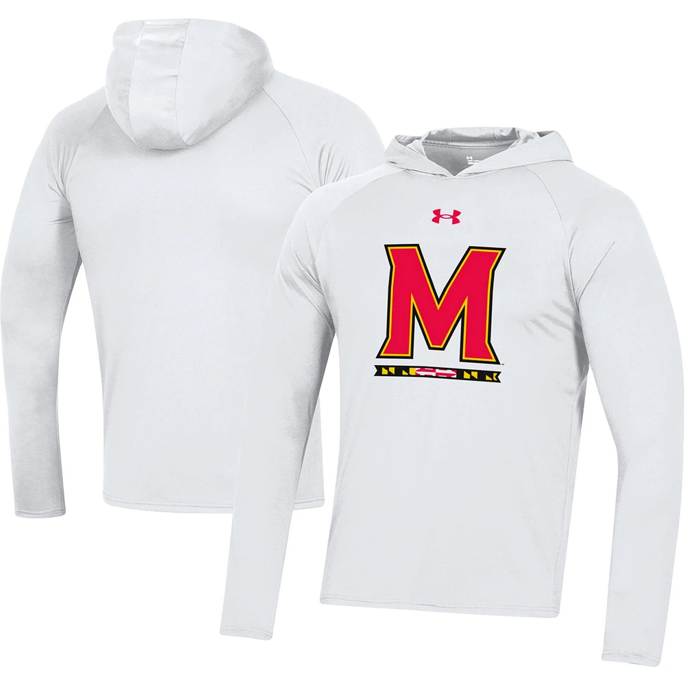 T-shirt à manches longues raglan avec logo de l'école Maryland Terrapins Under Armour pour homme, blanc