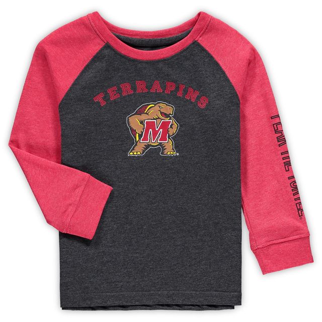 T-shirt raglan à manches longues Maryland Terrapins noir chiné Colosseum pour tout-petit