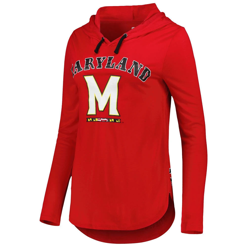 Women's Colosseum Red Maryland Terrapins My Lover Lightweight Hooded Long Sleeve T-Shirt
