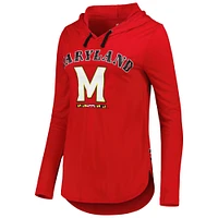 Women's Colosseum Red Maryland Terrapins My Lover Lightweight Hooded Long Sleeve T-Shirt