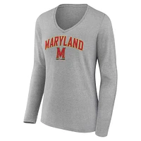 Women's Fanatics Heather Gray Maryland Terrapins Campus Long Sleeve V-Neck T-Shirt
