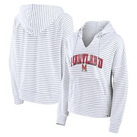 Women's Fanatics White/Gray Maryland Terrapins Arch Logo Striped Notch Neck Pullover Hoodie