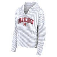 Women's Fanatics White/Gray Maryland Terrapins Arch Logo Striped Notch Neck Pullover Hoodie