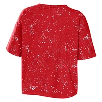 Women's WEAR by Erin Andrews Red Maryland Terrapins Bleach Wash Splatter Cropped Notch Neck T-Shirt